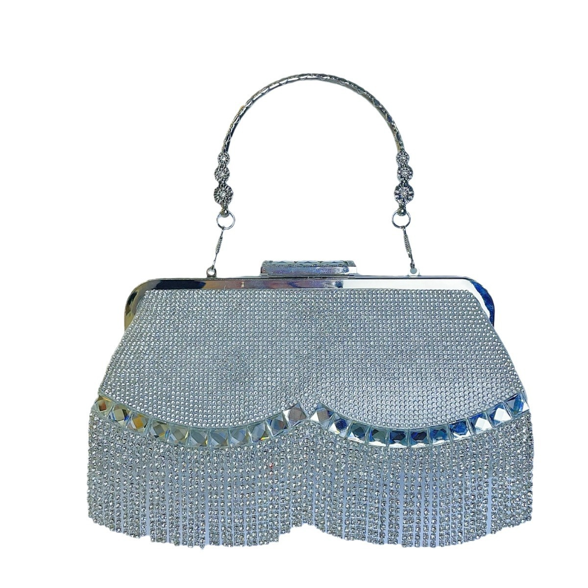 Elegante Clutch für Damen ⎜ Funkelnde Abendtasche mit Kettenfransen und glamourösem Design