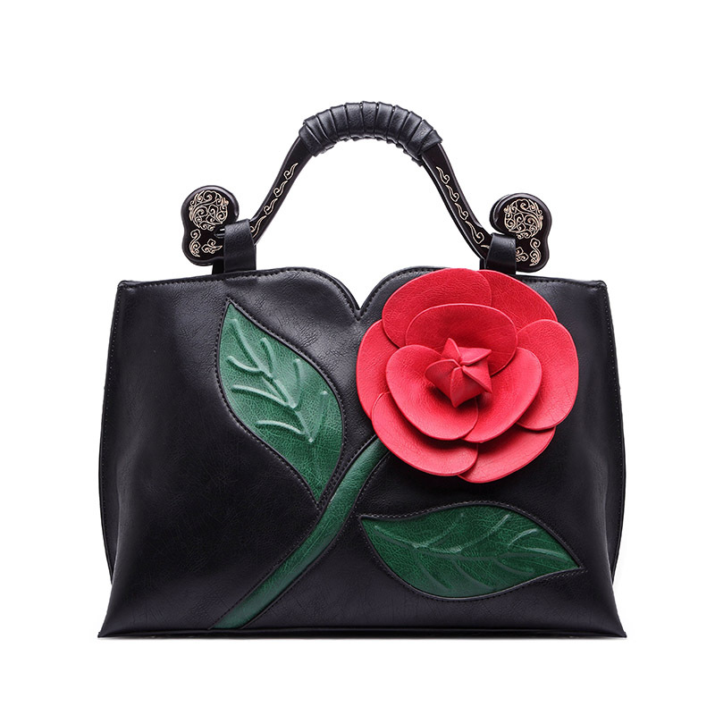Blumen Handtasche für Damen ⎜ Elegante Umhängetasche mit 3D-Dekor für Alltag und Events