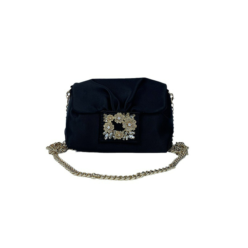 Clutch für Damen ⎜ Glänzende Umhängetasche mit Strassverzierung und Kettengurt für festliche Anlässe