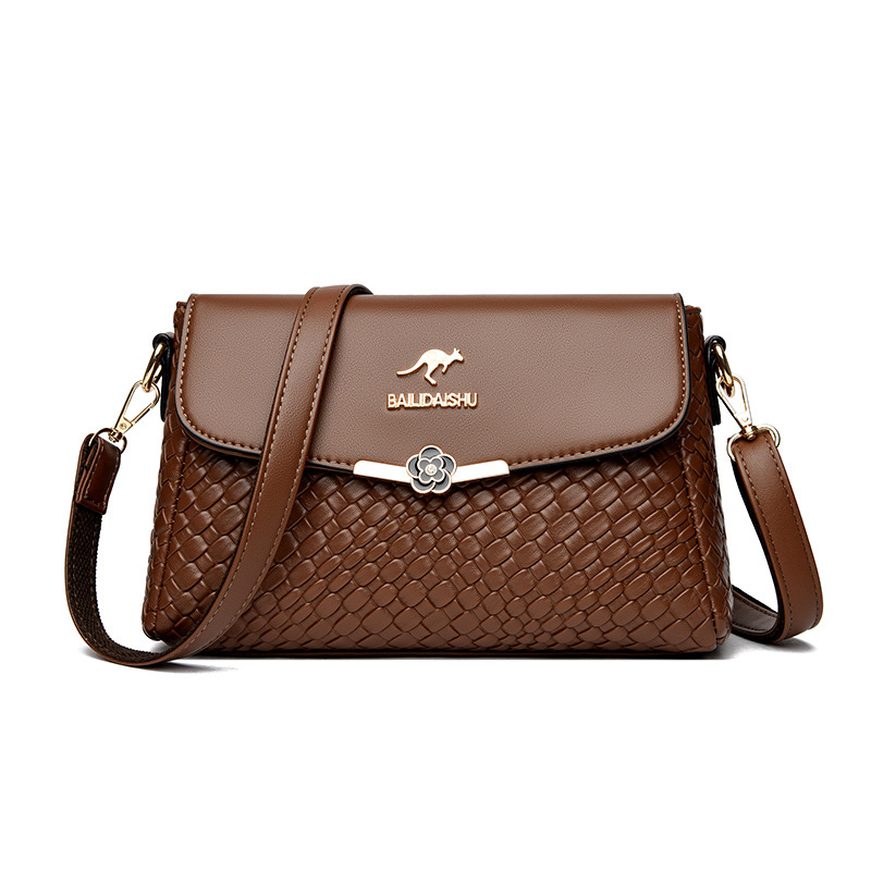 Umhängetasche für Damen ⎜ Geräumige Schultertasche mit Rautenmuster und Blumenverschluss für Alltag und Ausgehen