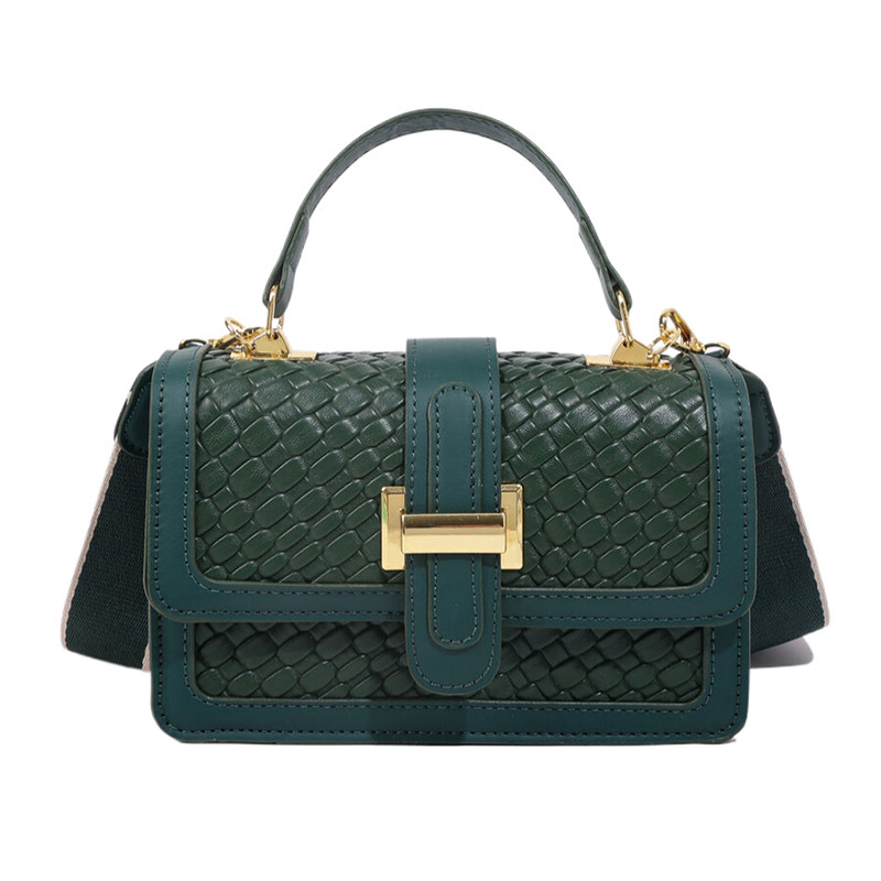 Umhängetasche für Damen ⎜ Kompakte Schultertasche mit Flechtdesign und goldener Schnalle für elegante Auftritte