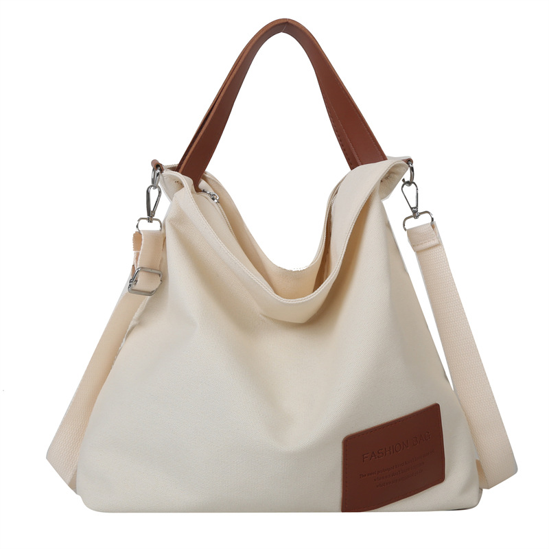 Canvas Tasche für Damen ⎜ Schlichte Schultertasche mit Griff und Riemen für Alltag, Freizeit und Stadtbummel