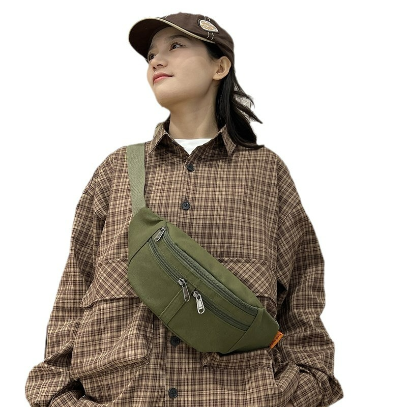 Bauchtasche für Damen ⎜ Schlichte Gürteltasche aus Canvas mit Reißverschlussfächern für Handy und Alltag