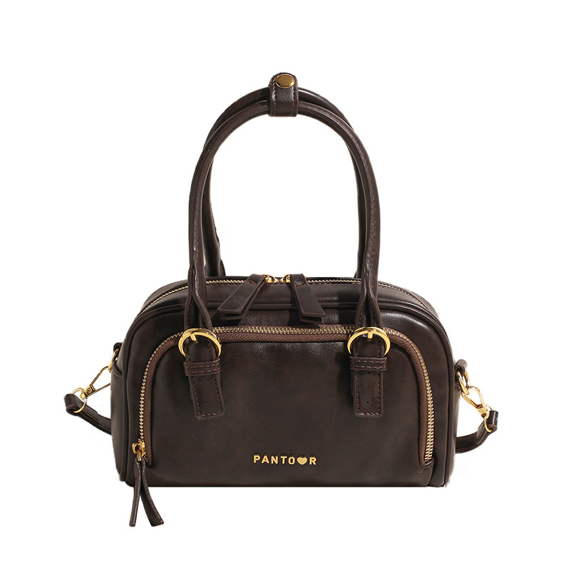 Umhängetasche für Damen ⎜ Retro Bowlingtasche mit Handgriff und Schulterriemen für Alltag und Ausgehen