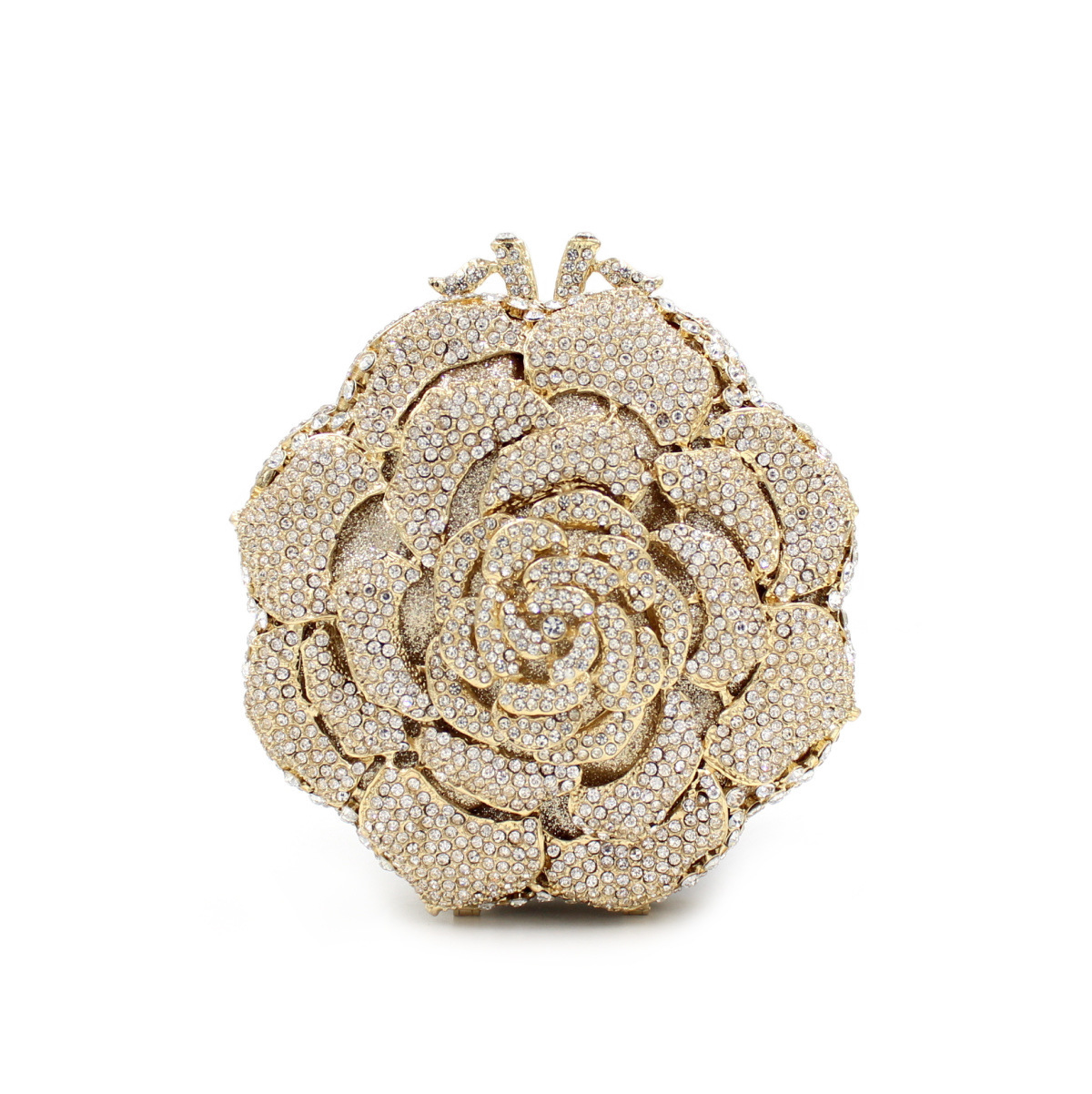 Abendtasche für Damen ⎜ Glitzernde Clutch in Rosenform mit Strassbesatz und abnehmbarer Kette für Events