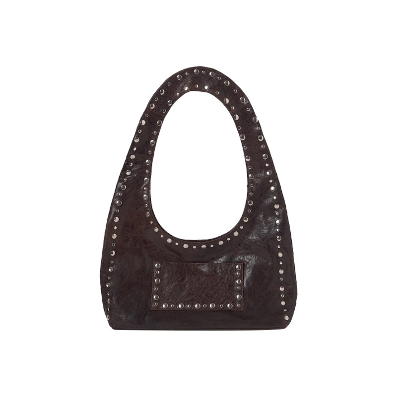 Schultertasche für Damen ⎜ Retro-Design mit Nieten und breitem Henkel für modische Alltagslooks