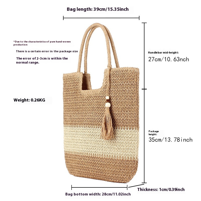 Damen Strandtasche aus Geflecht ⎜ Geräumige Sommertasche für Urlaub, Ausflüge und den täglichen Einkauf