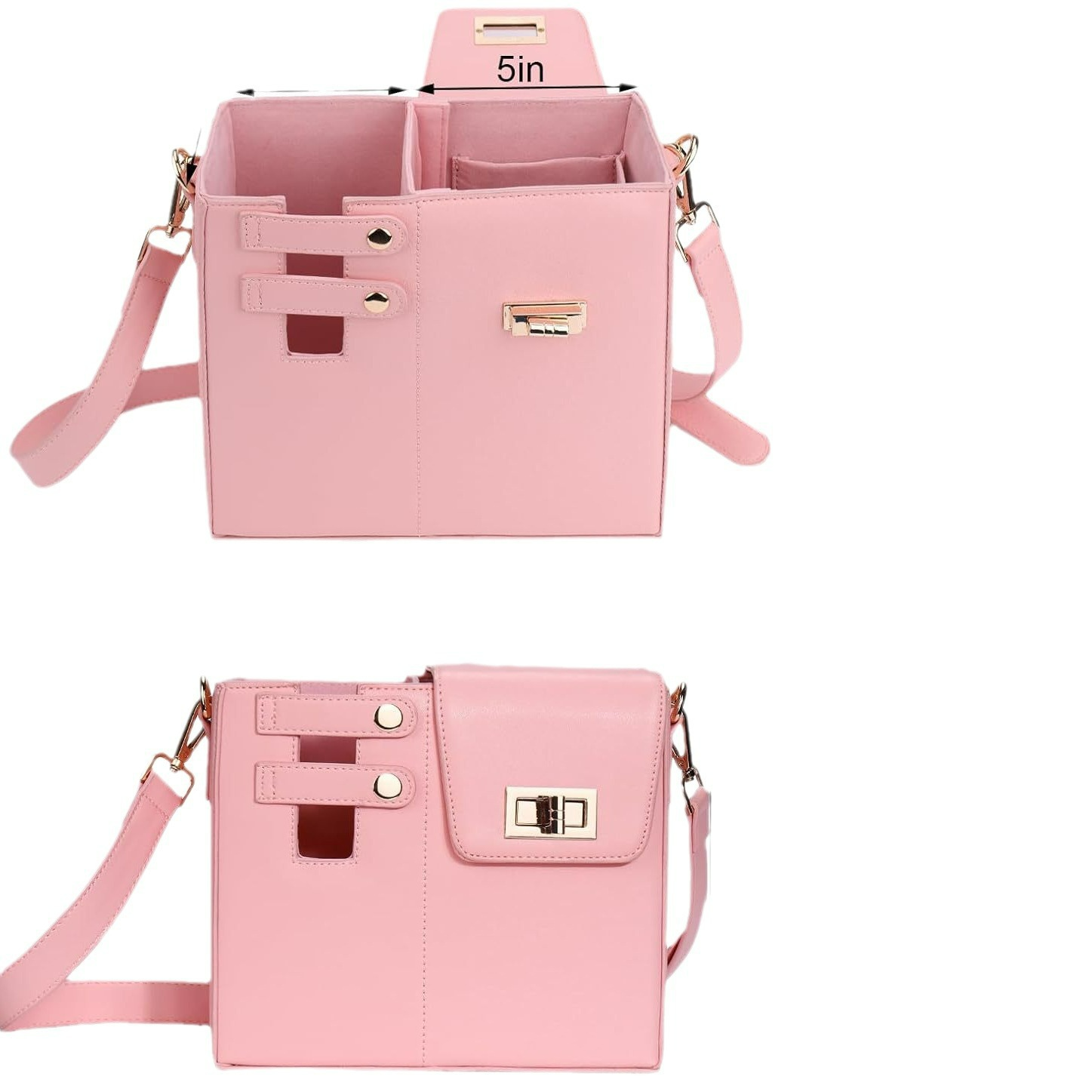 Umhängetasche für Damen ⎜ Kompakte Schultertasche in Boxform mit Drehverschluss und Riemendetails für unterwegs und Alltag