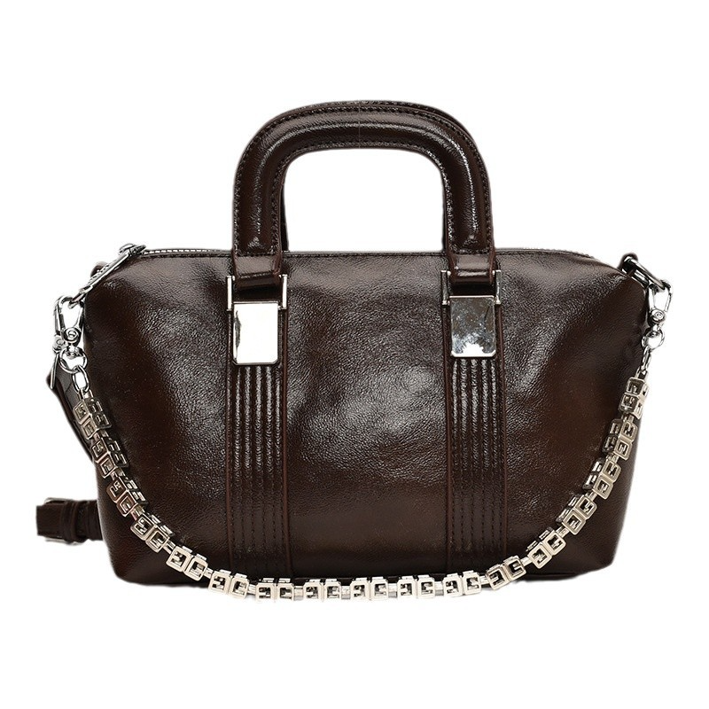 Damen Handtasche im Bowling-Stil ⎜ Retro Schultertasche mit Kettenriemen und eleganter Tragfunktion