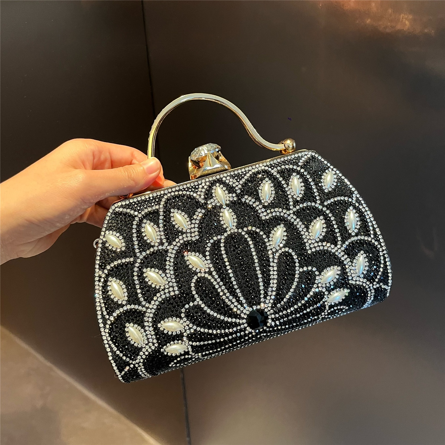 Abendtasche mit Strass für Damen ⎜ Glitzernde Clutch mit Griff für festliche Anlässe und elegante Events