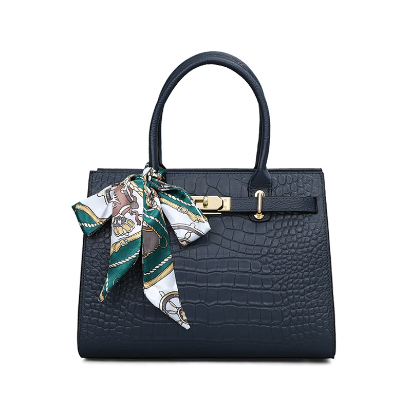 Damen Handtasche mit Krokodilprägung ⎜ Geräumige Tragetasche mit Eleganter Optik und Stilvollem Schal