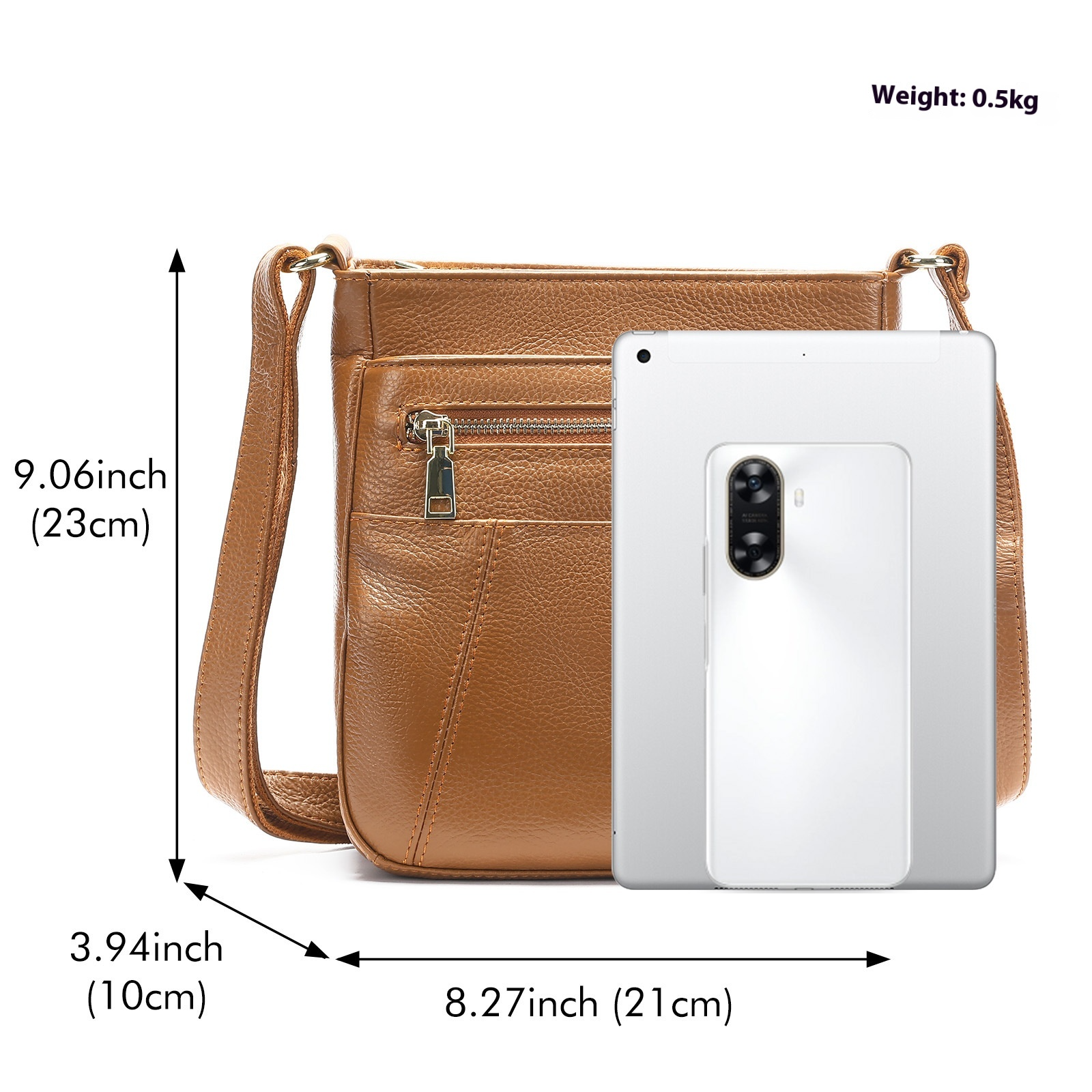 Umhängetasche aus Echtleder für Damen ⎜ Kompakte Schultertasche mit Reißverschlussfach für Alltag und Ausflüge