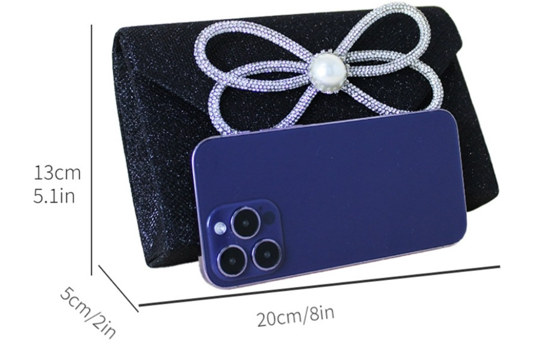 Damen Clutch Tasche ⎜ Elegante Abendtasche mit Schleife für Party und besondere Anlässe