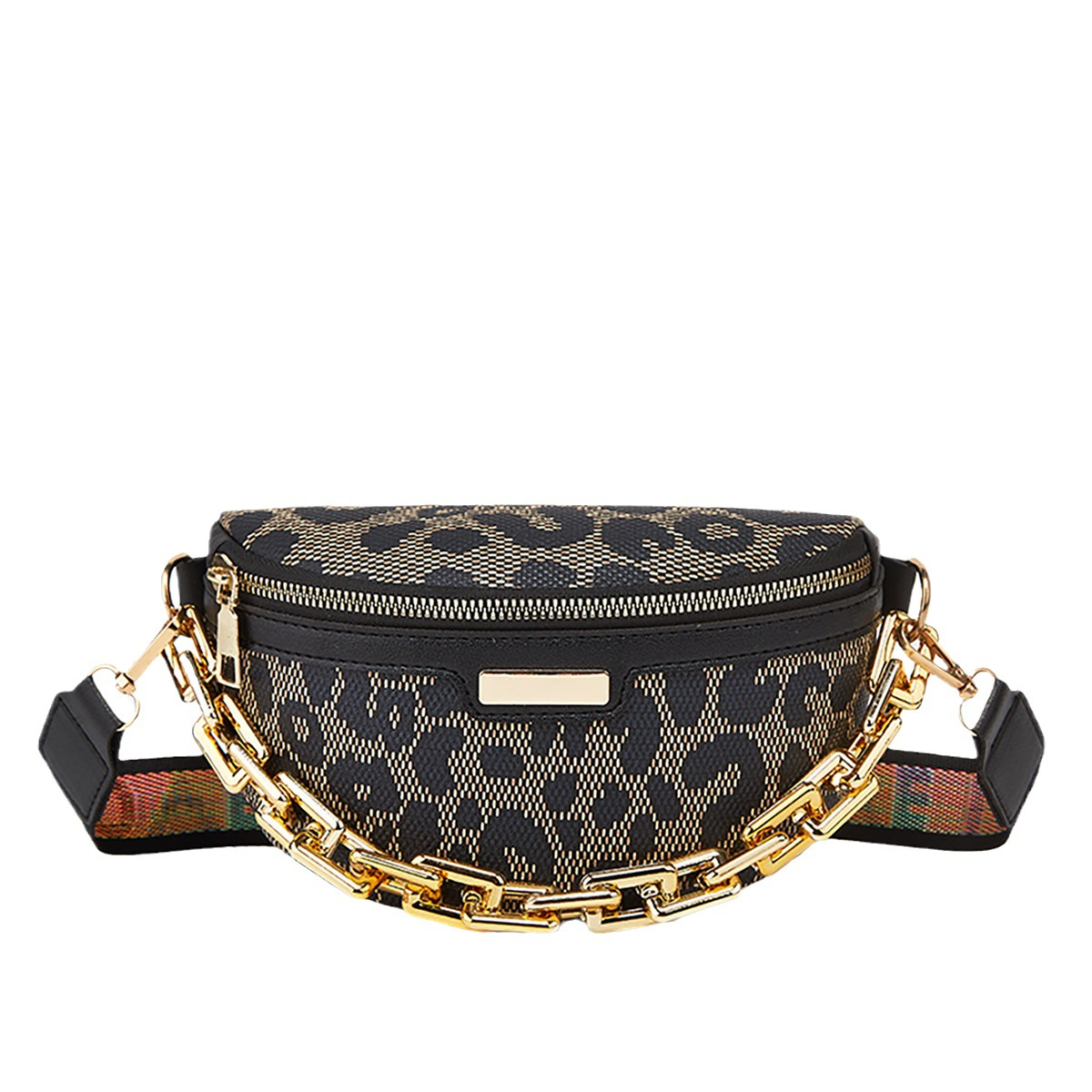 Bauchtasche für Damen ⎜ Modische Umhängetasche mit Kettenriemen und trendigem Muster für unterwegs