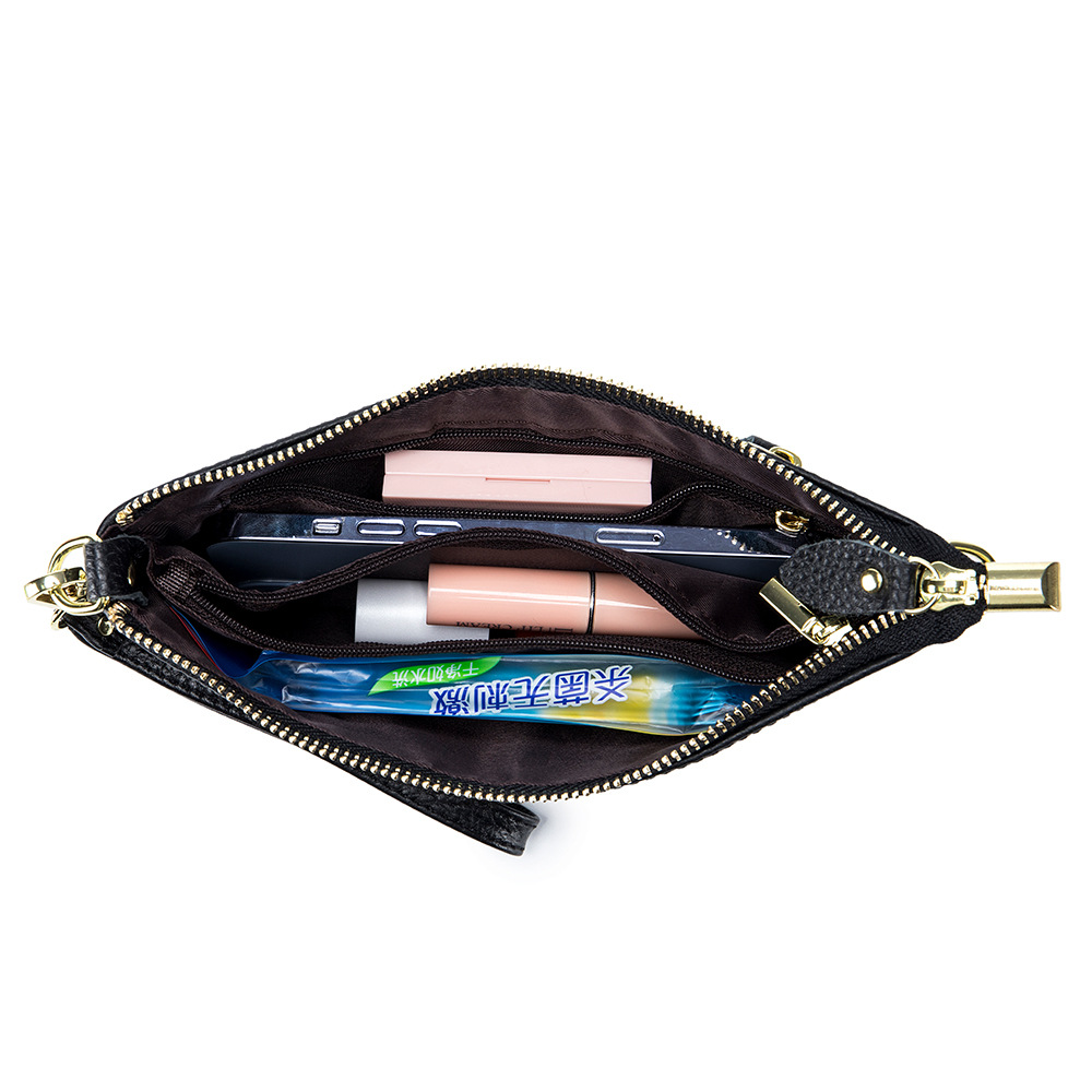 Clutch Tasche für Damen ⎜ Schlichte Umhängetasche aus Leder mit abnehmbarem Riemen für Alltag und Abend