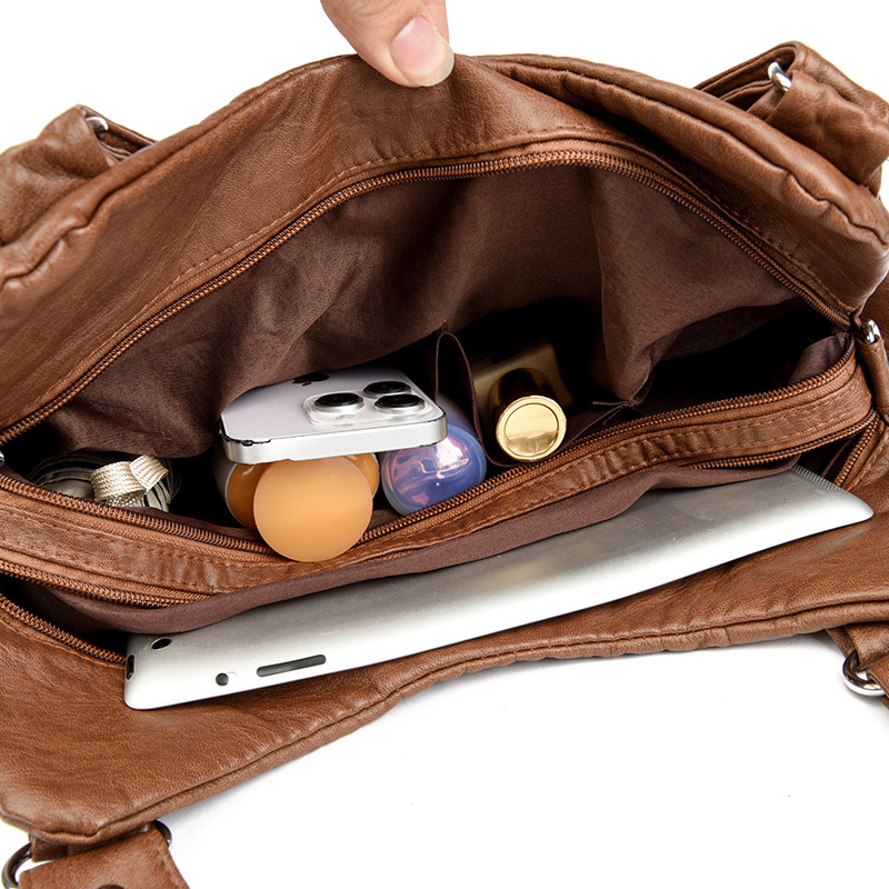 Damen Schultertasche aus Kunstleder ⎜ Modische Vintage-Tasche mit Viel Stauraum und Abnehmbarem Gurt
