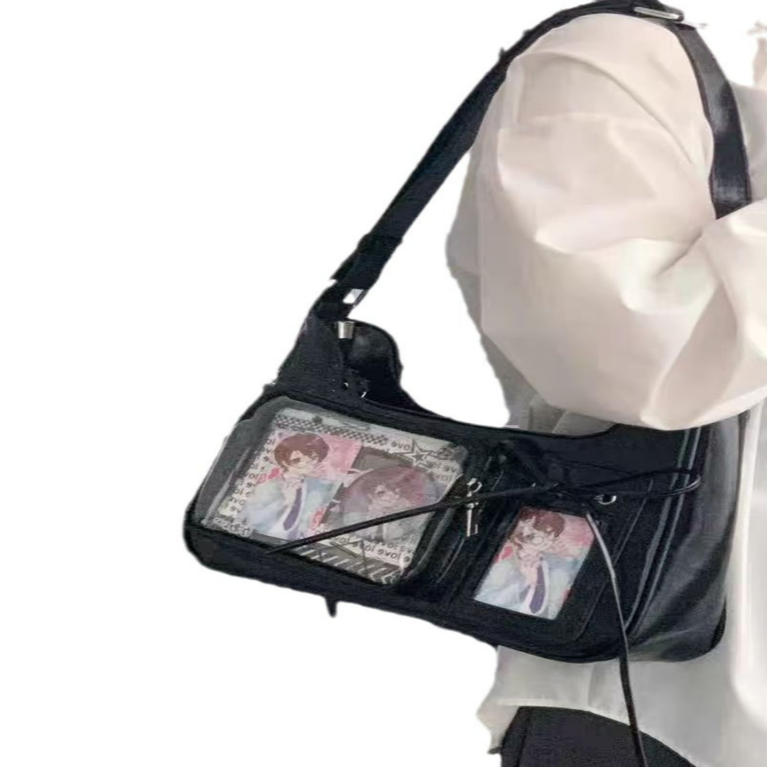Schultertasche für Damen ⎜ Transparente Umhängetasche mit Sichtfenster zur Personalisierung und Deko-Anhängern