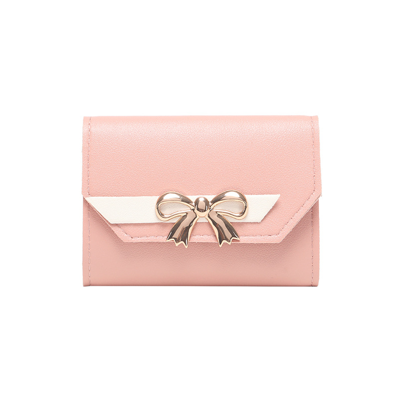 Damen Geldbörse mit Schleife ⎜ Kompakte dreifach faltbare Brieftasche mit Druckknopf und elegantem Design
