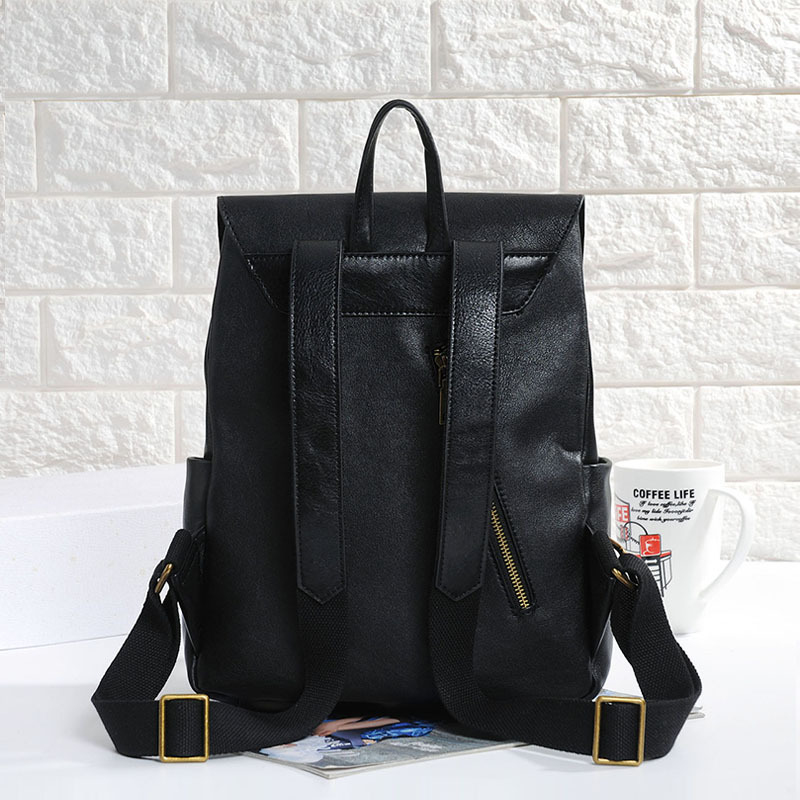 Damen Rucksack aus Echtleder ⎜ Vintage-Look mit Schnallenfächern und verstellbaren Schulterriemen für den Alltag