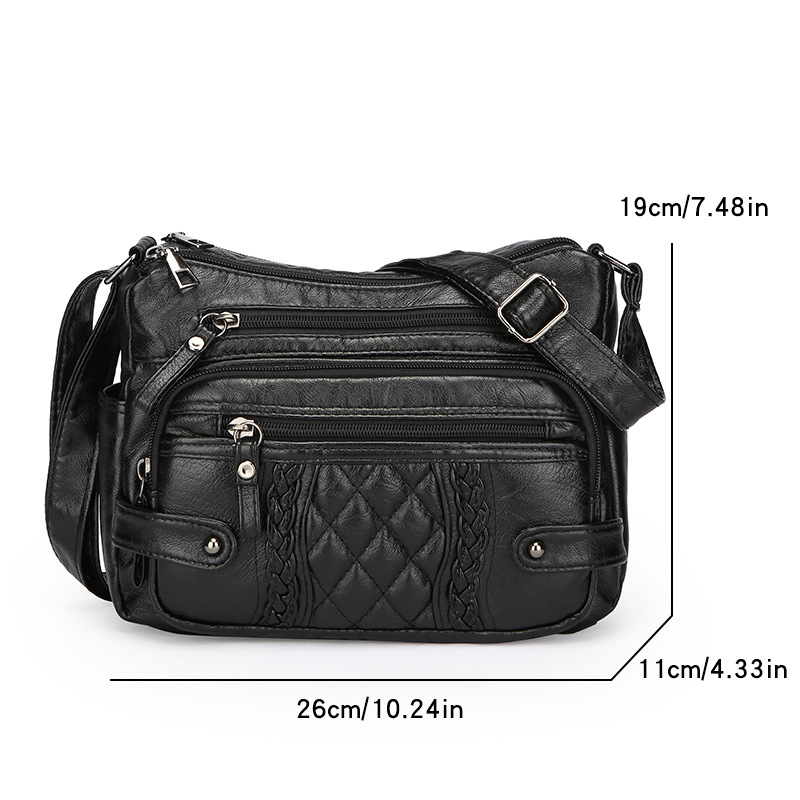 Schultertasche für Damen ⎜ Weiche Umhängetasche mit Steppdesign und vielen praktischen Reißverschlussfächern
