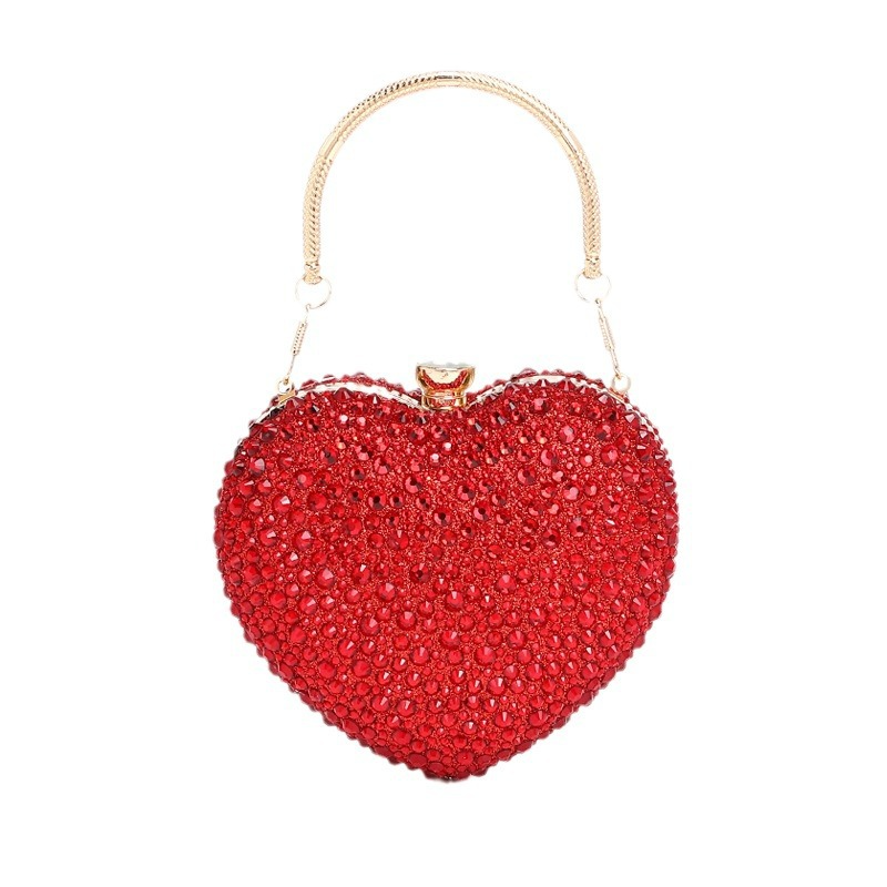 Abendtasche im Herz-Design ⎜ Glitzernde Handtasche mit Diamantenbesatz und Goldener Kette