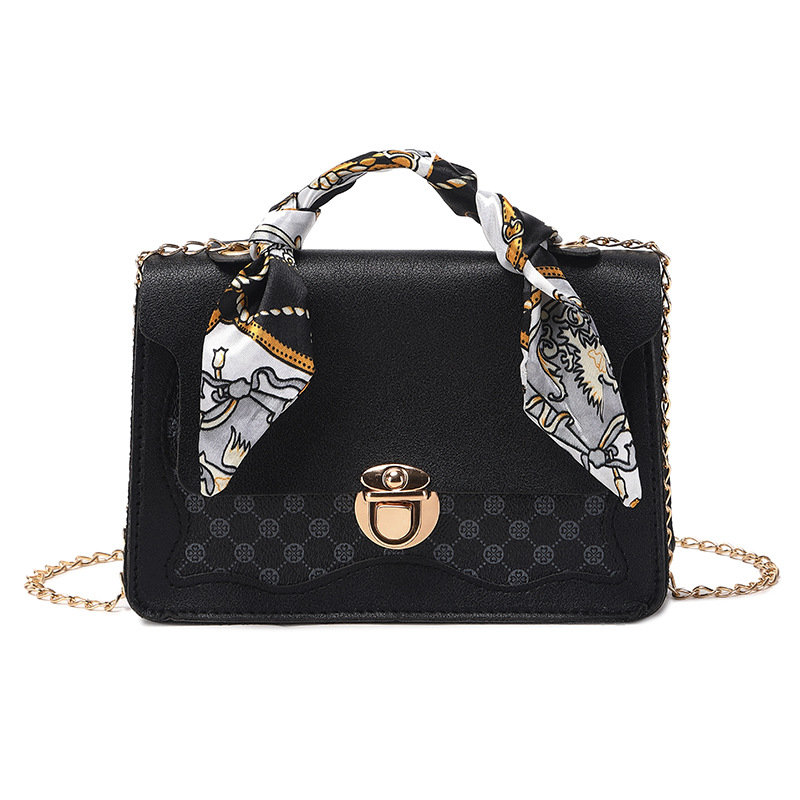 Umhängetasche für Damen ⎜ Kleine Vintage-Tasche mit Kettengurt und gemustertem Tuch für stilvolle Outfits