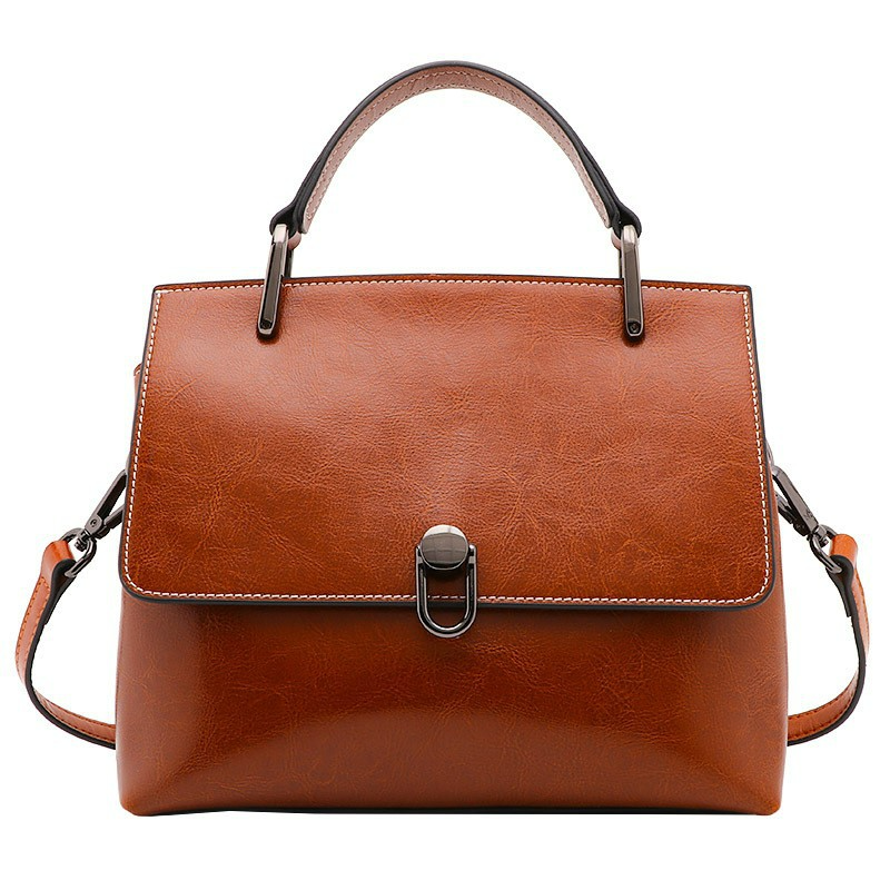 Damen Handtasche aus Leder ⎜ Elegante Umhängetasche mit Strukturierter Oberfläche und Modernem Tragegriff