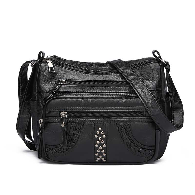 Umhängetasche für Damen ⎜ Mehrlagige Schultertasche aus Lederoptik mit Nieten und Fächern für Alltag und Freizeit