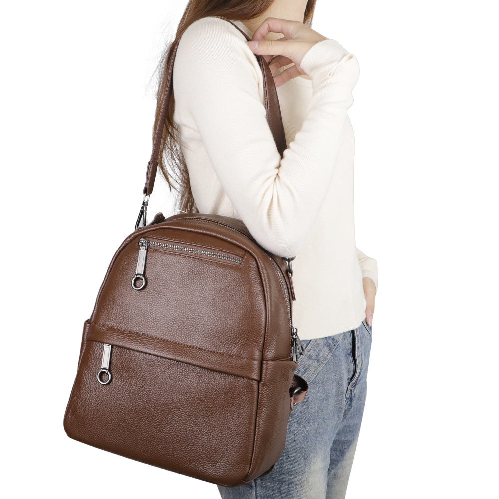 Damen Rucksack aus Echtleder ⎜ Kompakter Cityrucksack mit großer Kapazität und Reißverschlussfächern für Alltag und Reisen