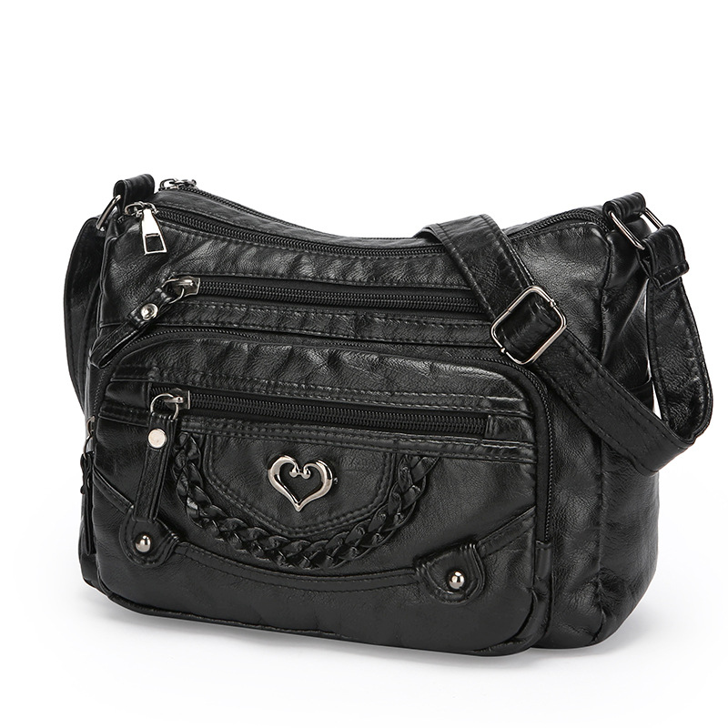Schultertasche für Damen ⎜ Modische Umhängetasche mit Herzdetail und mehreren Reißverschlussfächern