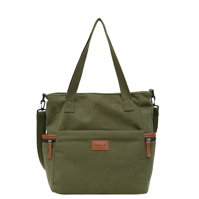 Beige Tote Bag für Damen ⎜ Robuste Cord-Tasche mit Leder-Details und Verstellbarem Schulterriemen