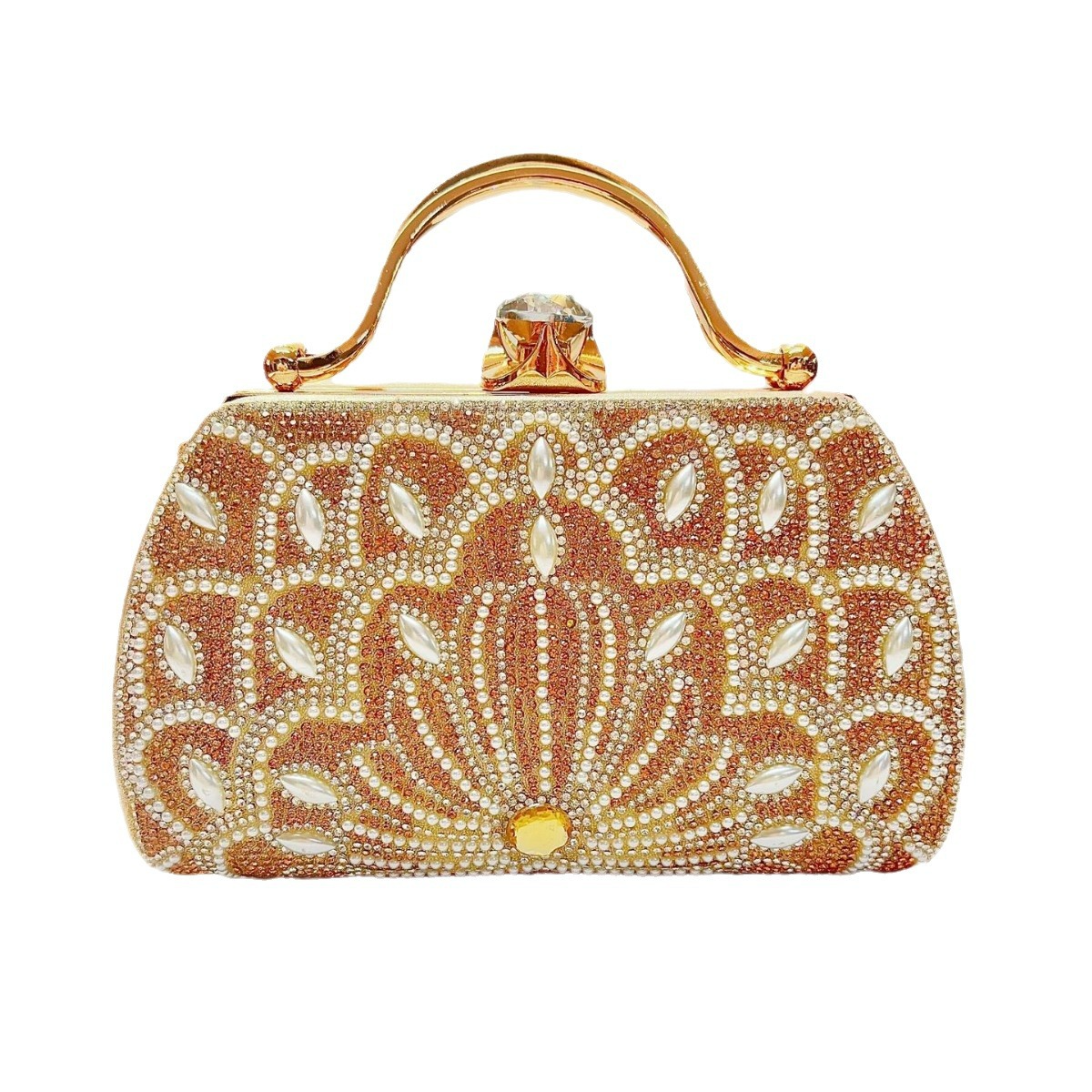 Damen Clutch Tasche ⎜ Elegante Handtasche mit Strass und Perlen für Abend und Events