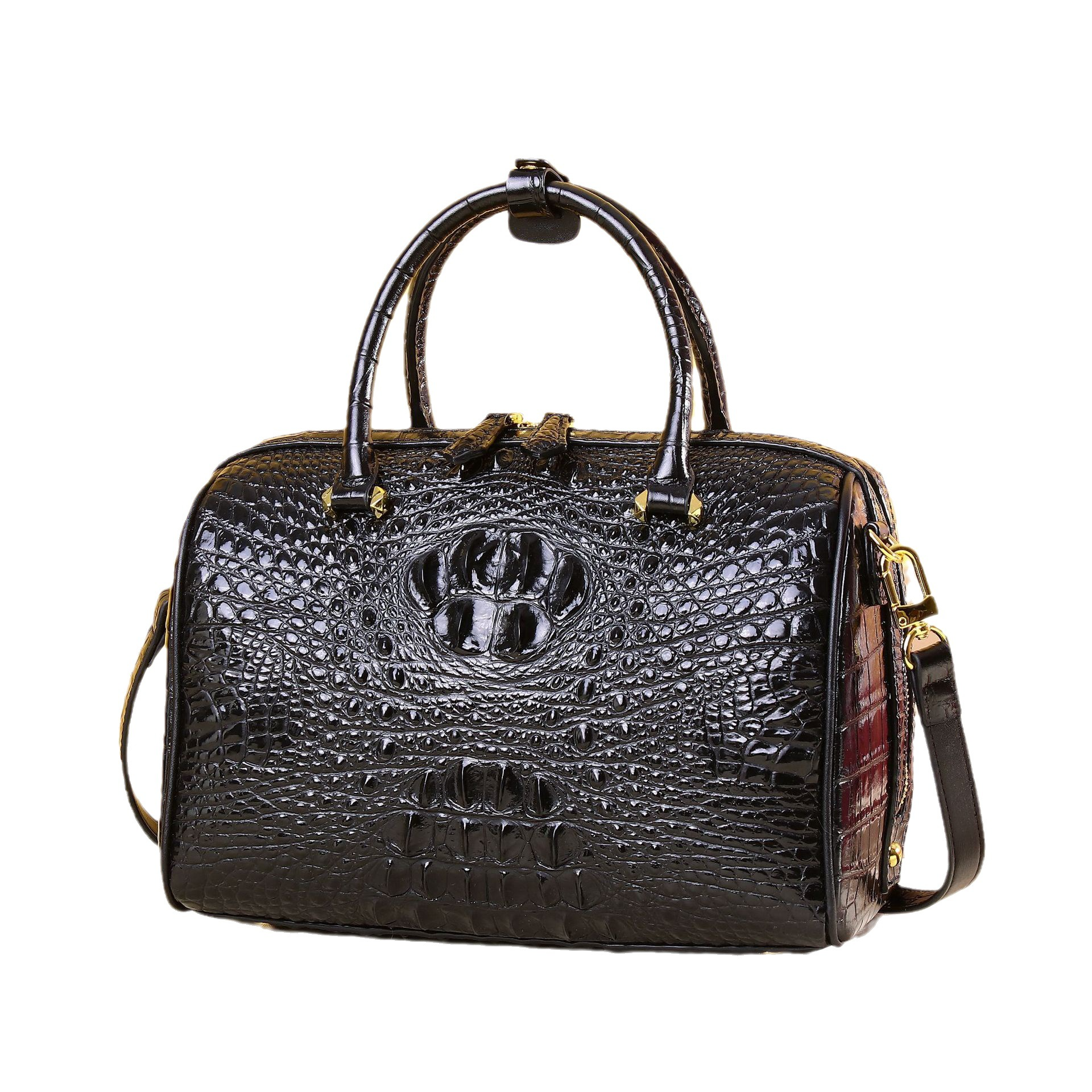 Damen Handtasche in Krokodiloptik ⎜ Klassische Schultertasche mit Henkel und Riemen für stilvolle Auftritte