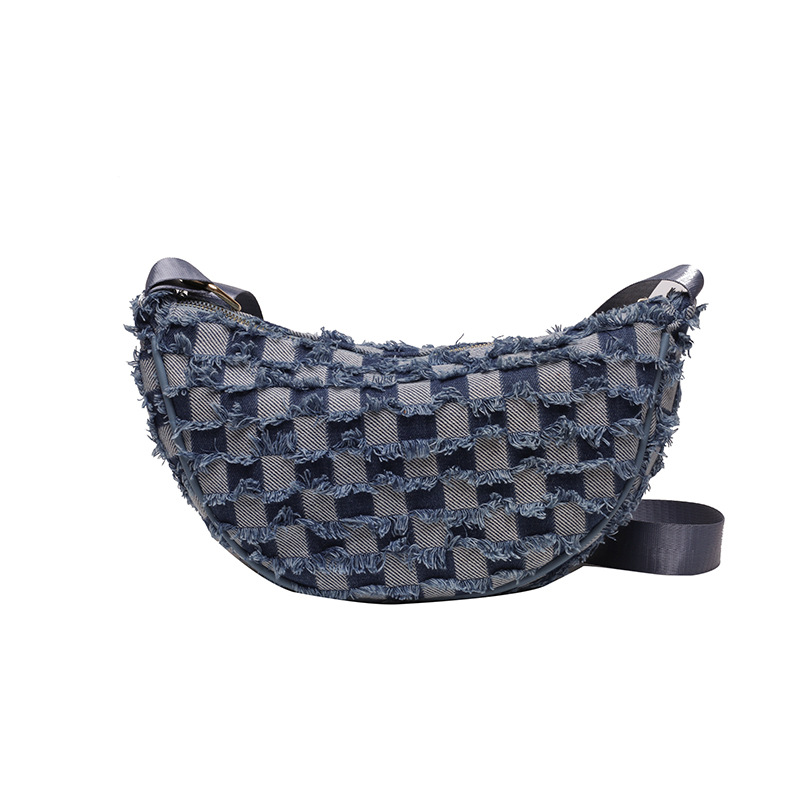 Umhängetasche für Damen ⎜ Denim-Tasche im Schachbrettmuster mit verstellbarem Schulterriemen