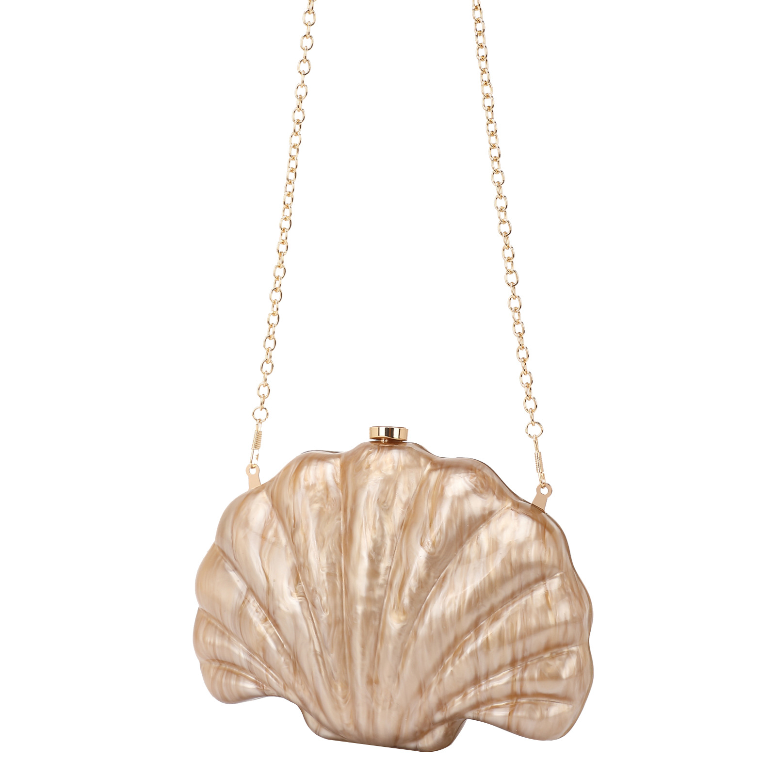 Schultertasche in Muschelform ⎜ Elegante Handtasche mit Goldkette und stilvollem Design
