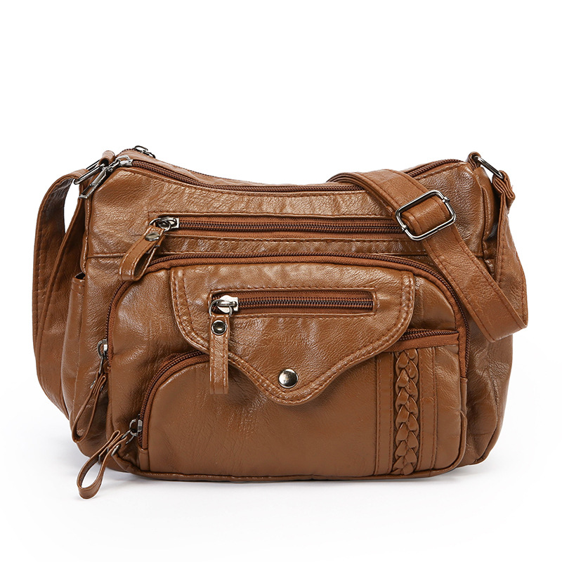 Schultertasche für Damen ⎜ Modische Umhängetasche aus weichem Kunstleder mit geflochtenem Detail und viel Stauraum
