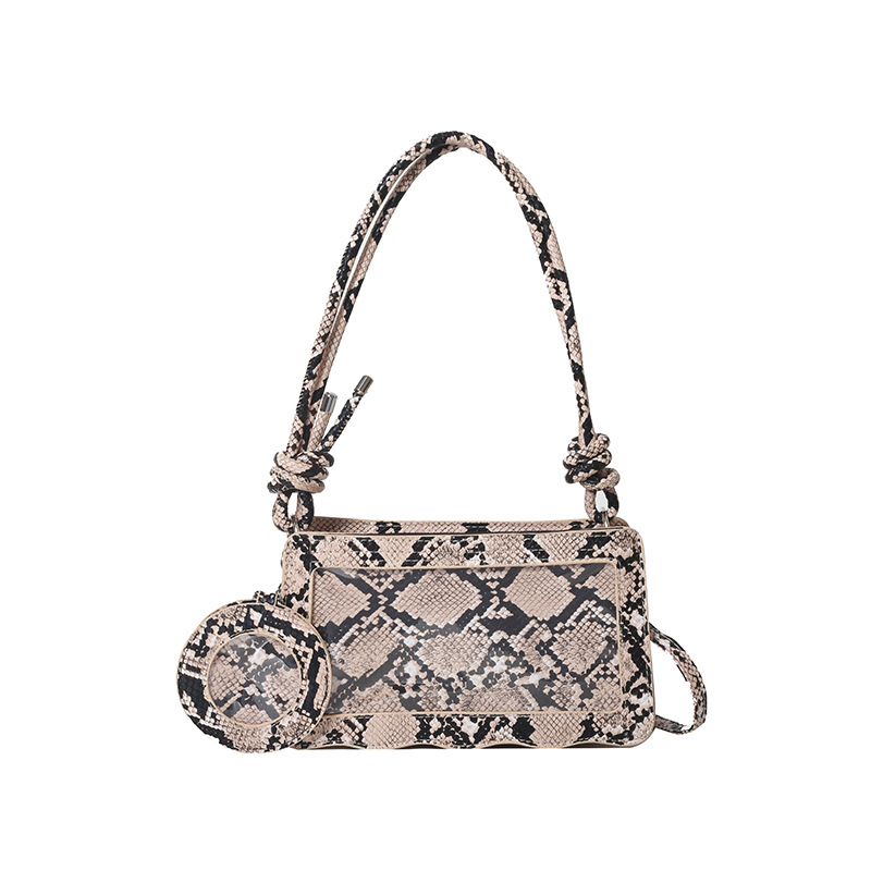 Umhängetasche für Damen ⎜ Stylische Crossbody-Tasche mit Schlangenmuster und transparentem Design-Element