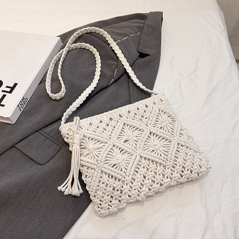 Umhängetasche für Damen ⎜ Handgefertigte Boho-Tasche mit Häkelmuster für Freizeit, Strand und Alltag