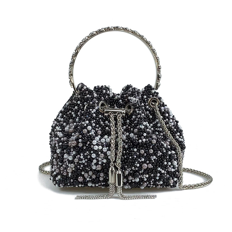 Damen Perlen-Beuteltasche ⎜ Elegante Umhängetasche mit Kordelzug für festliche Anlässe und besondere Events