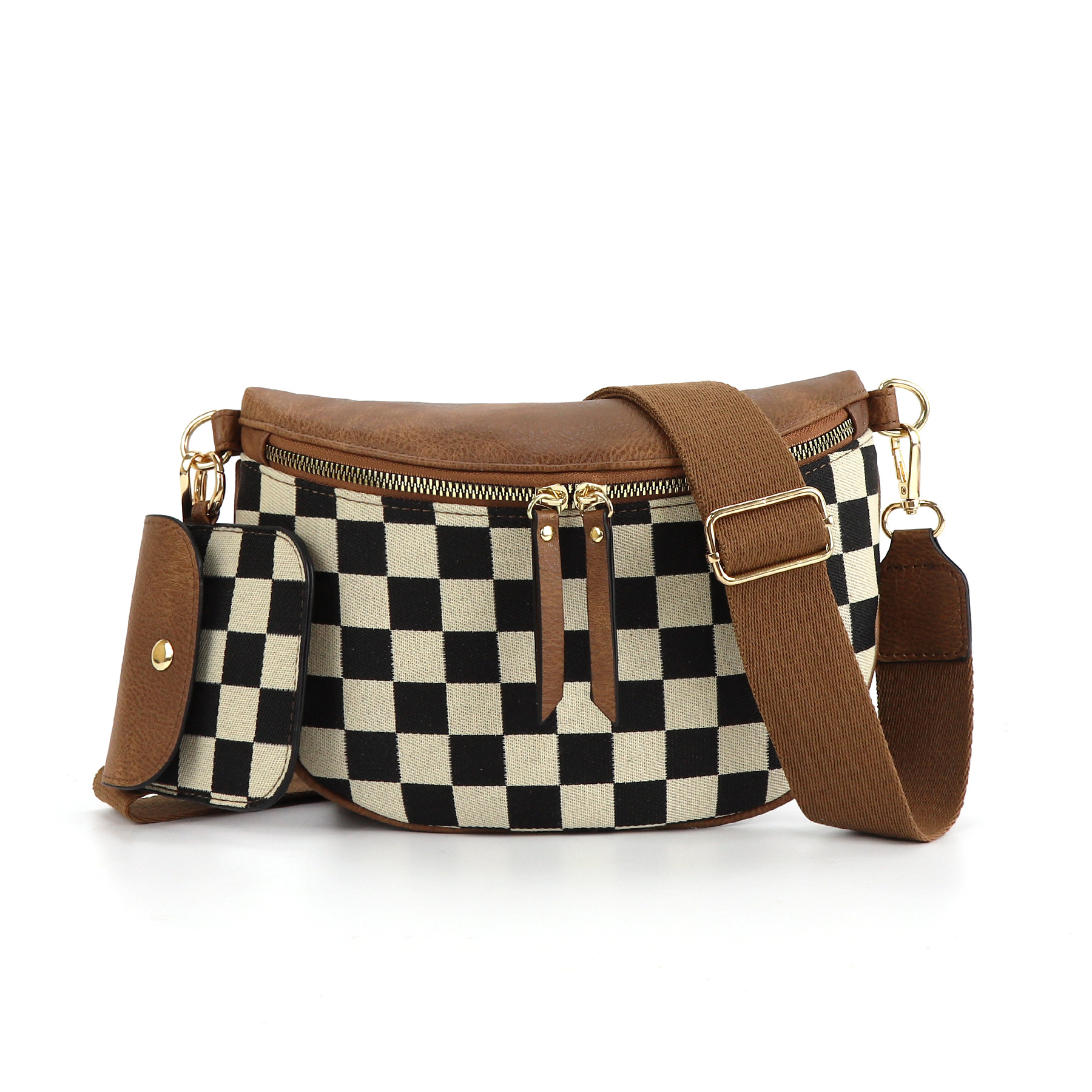Bauchtasche für Damen ⎜ Modische Gürteltasche mit Karomuster für Freizeit, Reisen und Streetwear-Looks