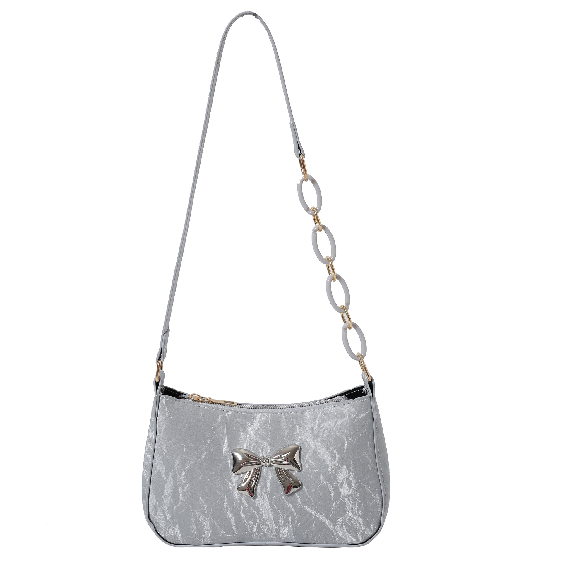 Umhängetasche für Damen ⎜ Modische Schultertasche mit Schleifendetail und Kettengliedern für Alltag und Ausgehen