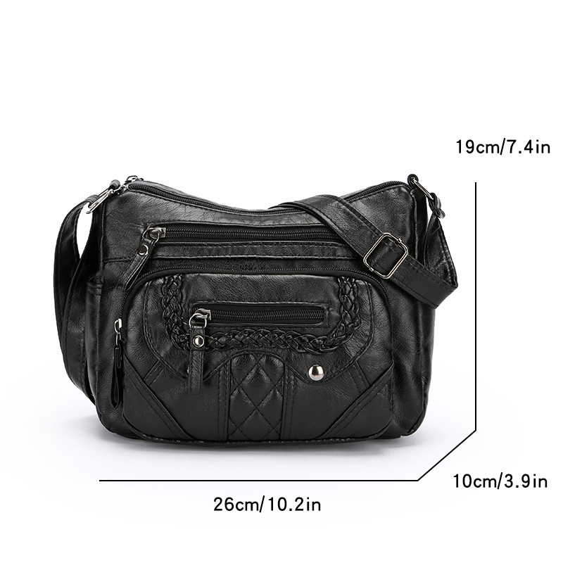 Umhängetasche für Damen ⎜ Weiche Schultertasche aus Leder mit Ziernähten und praktischen Reißverschlussfächern