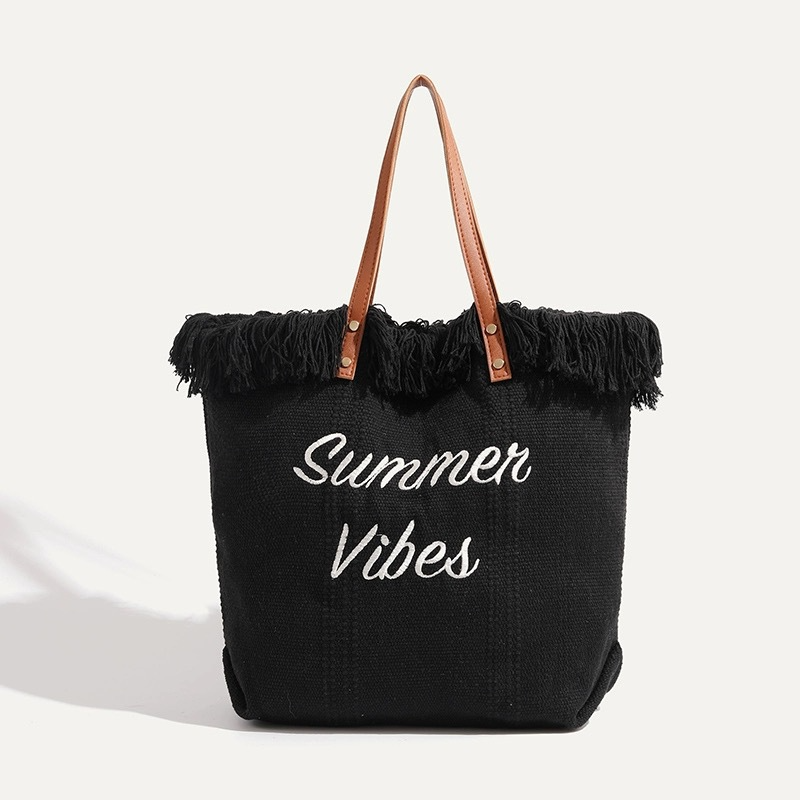 Strandtasche für Damen ⎜ Leichte Sommertasche mit Fransen und viel Stauraum