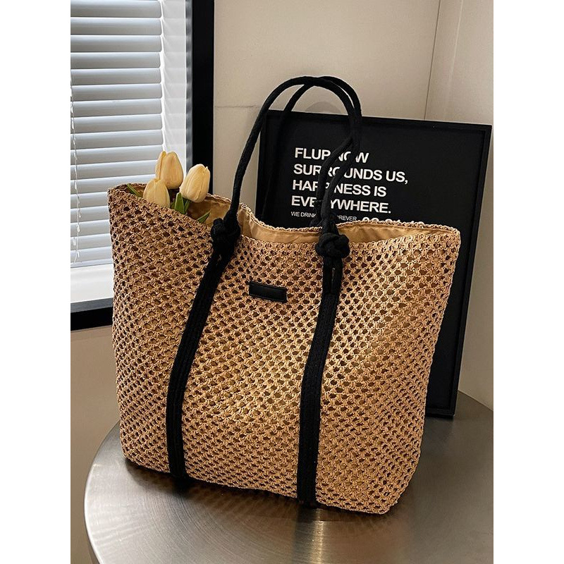 Strandtasche für Damen ⎜ Geräumige Umhängetasche aus Strickmaterial für Alltag und Urlaub