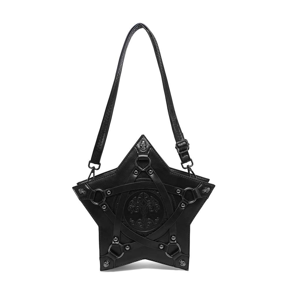 Damen Schultertasche im Gothic Stil ⎜ Auffällige Umhängetasche mit Prägung für Alltag und Festival-Look