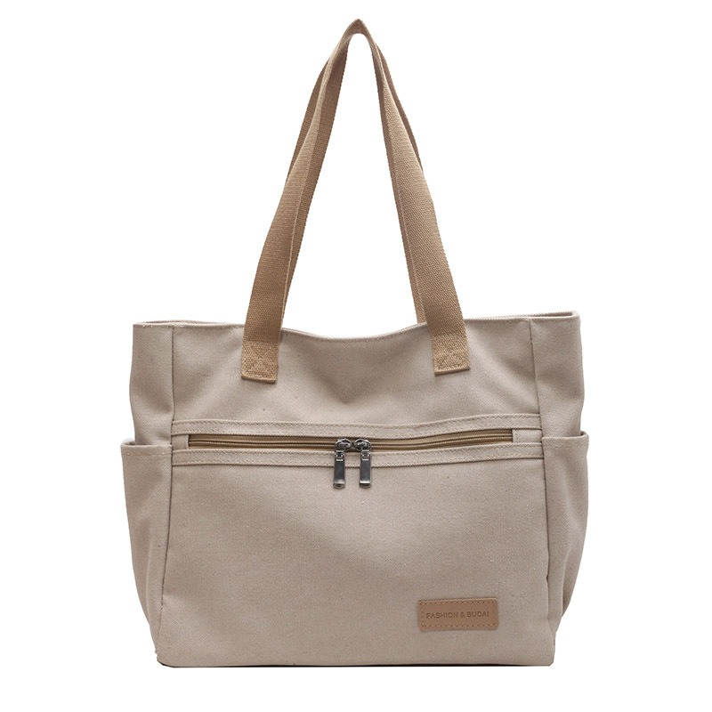 Canvas Umhängetasche für Damen ⎜ Große Tote Bag mit Reißverschluss und praktischen Außentaschen