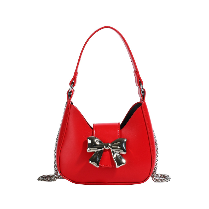 Schultertasche für Damen ⎜ Modische Halbmondtasche mit Schleifendetail für stilvolle Alltagsoutfits