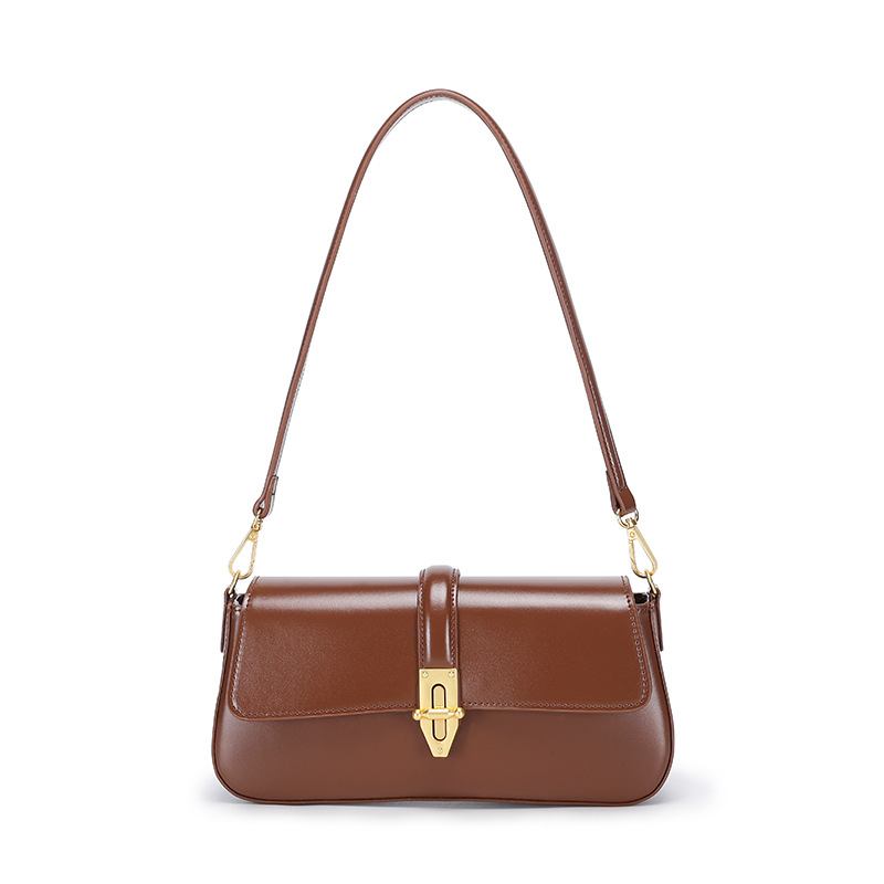 Umhängetasche für Damen ⎜ Elegante Baguette-Bag aus Leder mit Schulterriemen und sicherem Verschluss