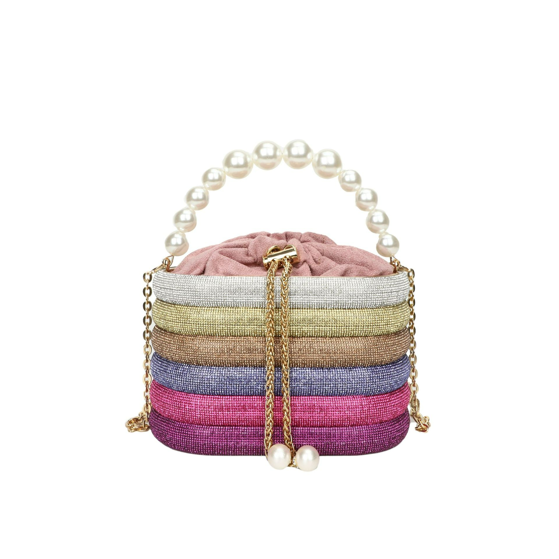 Abendtasche für Damen ⎜ Elegante Perlenhenkel-Bag mit Glitzerdesign für Party, Dinner und besondere Anlässe