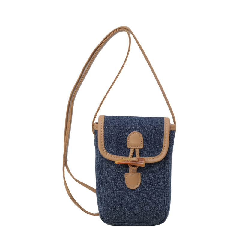 Damen Handy Umhängetasche aus Denim ⎜ Kompakte Schultertasche mit Hornverschluss und Verstellbarem Riemen